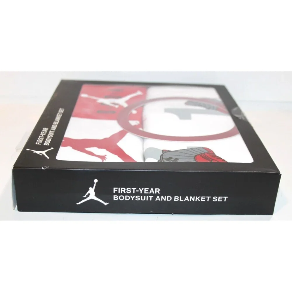 Nike Air Jordan First Year Baby 3 Piece Bodysuit Blanket Set Infant Outfit Gift